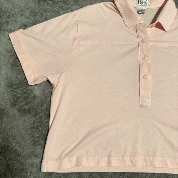Leon Levin Vintage 80s Cropped Polo Light Pink Tennis Preppy Collared Half Butto - Picture 2 of 5